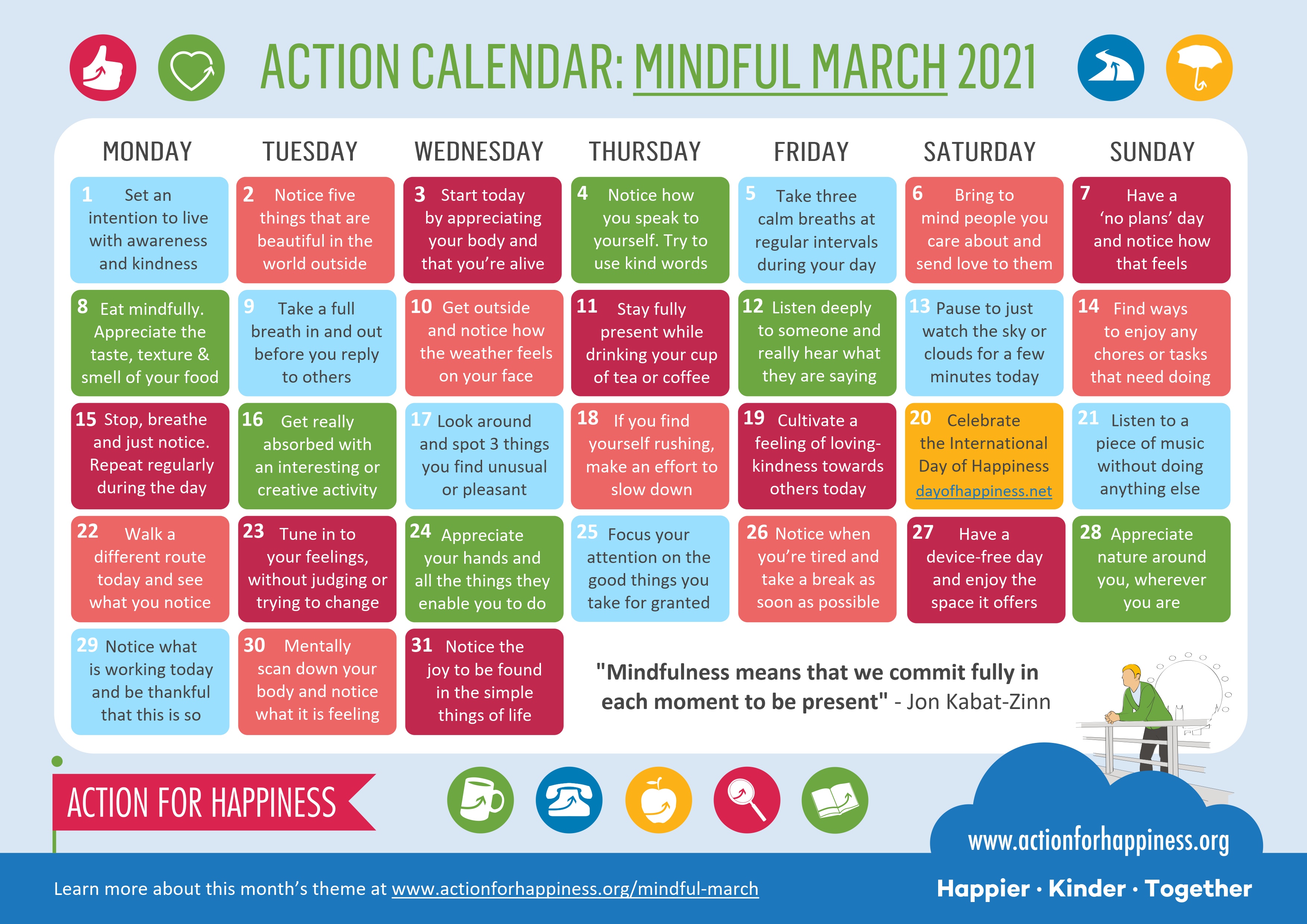 Action for Happiness Calendar Mindful March Marian Catholic College