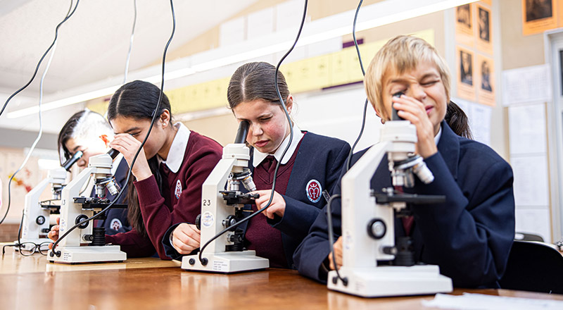 Students using microscopes at Marian Catholic College Kenthurst